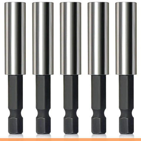 Strong Magnetic Extension Bit Holder One Quarter Inch Five Pack Hex Shank Screwdriver Bit Driver Set With Portable Case Magnetic Bits Holder For Holding Bits And Screws Quick Pick Up So Screws Do Not Drop