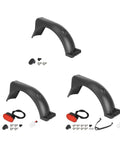 Electric Scooter Rear Mudguard With Taillight Widened Mud Guard Protection Plate Includes Installation Screws For Scooters Spare Part With LED Light Easy Install In Minutes Keeps Mud And Water Off You On Rainy Rides with screws and taillight visible on white background.
