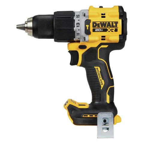 Premium 20V MAX XR Brushless 2 Tool Combo Kit Packing Serious Cordless Punch For Heavy Duty Drilling And Precision Cutting side view of drill