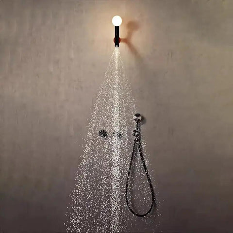 Top Tier Concealed Recessed Shower System Wall Mounted Dual Function Brass Body Matte Black Finish with overhead spray.