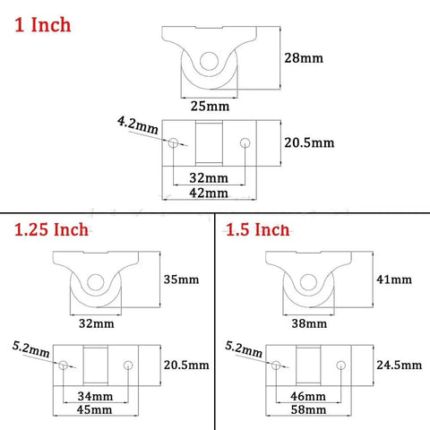 Technical diagram of Heavy Duty Fixed Caster Wheels For Carts And Workbenches 2 To 4 Pack Non Swivel Castors dimensions in inches.