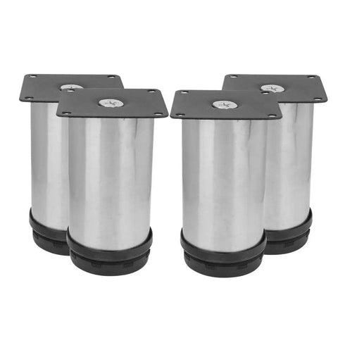 Stainless Steel Adjustable Round Leveling Feet with 50mm Base Diameter and ABS Head for Cabinets Sofas and Coffee Tables, 4-Pack