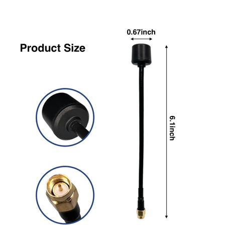 5.8GHz Long Range FPV Antenna Pack with High Gain 2.5 Decibel LHCP SMA Male detail and dimensions for drone transmitter