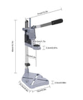 Portable Drill Press Stand And Hand Drill Adapter Aluminum Base Single Hole Workstation showing dimensions.