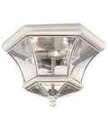 Monterey 3 Light Flush Mount Ceiling Light With Brushed Nickel Finish Solid Brass Construction Clear Beveled Glass