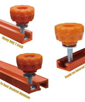 T-Track Knob Kit With 1/4-20 Threaded Knobs, T-Bolts And Washers For Woodworking Jigs And Fixtures installed on orange T-tracks