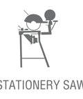 Illustration of a stationary saw for Heavy Duty Stationary Saw Cut Off Wheels For Ferrous Metals 16 Inch Diameter Five Thirty Second Inch Thick One Inch Arbor 3800 RPM Aluminum Oxide Double Reinforced Ten Pack