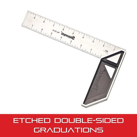 Carpenter's Try Square With Etched Graduations 8 Inch Stainless Blade Pro Grade And 2 Inch Cast Aluminum Handle Built For Real World On The Jobsite Accuracy With One Eighth Inch Blade Graduations