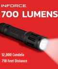 TFX Handheld Flashlight 700 Lumens White Beam, Black Body, Rugged Glass-Reinforced Nylon Build For Everyday Carry shown illuminating