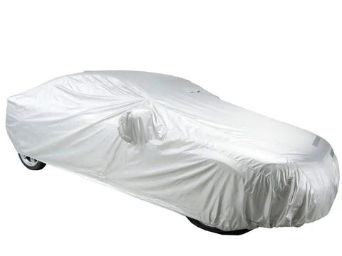 Heavy Duty All Weather Car Cover Gonna Shield Your Tesla Model S Like Armor While Crushing Rain Snow And UV Damage Through Super Breathable Water Repellent Material Made For Rough Daily Use, fitted cover on car.