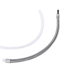 Heavy Duty Built Tough Coffee Machine Milk Tube Replacement, Stainless Steel Coiled Hose And PC Milk Line, dual hoses on white background.