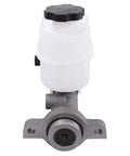 Front view of Brake Master Cylinder With Reservoir And Sensor For Escalade ESV EXT Avalanche Silverado 1500 Suburban 1500 Tahoe Sierra 1500 Yukon Yukon XL 1500 2007 2008 Classic 2007 featuring white reservoir and black cap.