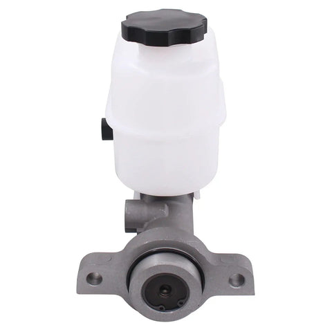 Front view of Brake Master Cylinder With Reservoir And Sensor For Escalade ESV EXT Avalanche Silverado 1500 Suburban 1500 Tahoe Sierra 1500 Yukon Yukon XL 1500 2007 2008 Classic 2007 featuring white reservoir and black cap.
