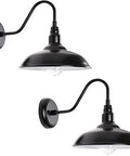 Tough As Nails Outdoor Gooseneck Wall Light 14 Inch Satin Black Exterior Barn Sconce With Wall Mount For Porch Garage Farmhouse Patio And Backyard Two Pack IP44 Rated, showing side view of two sconces