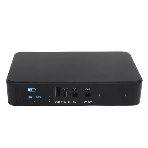 Heavy Duty UPS Power Supply With 18000mAh Battery Backup keeps routers and security cameras running smooth, shown from the side.