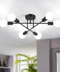 Installed Six Light Modern Chandelier in Black, Dope Industrial Ceiling Light Fixture, 22 Inch Semi Flush Mount in a living room