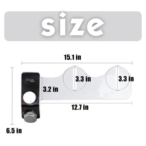 Dimensions of Bidet Attachment For Toilet Seat Non Electric With Hot And Cold Water Front And Rear Wash. Width 15.1 inches.