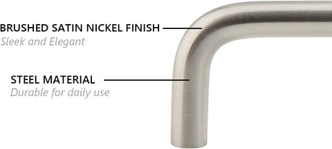 Close-up of Ultra Minimal Solid Wire Cabinet Pulls Satin Nickel finish, showing brushed texture and durable steel material.