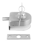 Rock Solid Glass Door Lock Featuring Corrosion Resistant Satin Nickel Twist Handle Heavy Duty Floor Latch For Sliding Panels 10 To 12 Mm Thick showing key mechanism and mounting plate.