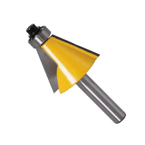 Three Piece Chamfer Router Bit Set With 1/4 Inch Shank Bevel Bits In 15 22.5 And 30 Degree Angles For Edge Bevels And Precise Miter Joints