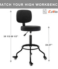 Built Tough Heavy Duty Shop Stool With Ergonomic Backrest And High Footrest 360 Degree Swivel Adjustable Height From 24 To 27 Inches Dual Locking Rubber Wheels