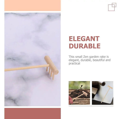 Dope 60 Piece Mini Zen Garden Rake Set for Desk Top Meditation and Sand Art showing a single wooden rake on marble background.