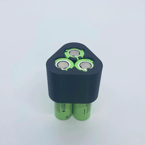 Pro Grade Spot Welder Stanchion Kit Featuring Heavy Duty Electrode Clamps Built Tough For 18650 Lithium Ion Battery Pack Assembly with 3 green batteries.