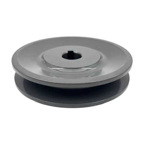 Heavy Duty Cast Iron Single Groove V Belt Sheave Featuring 5/8 Inch Shaft Bore And 3.75 Inch Outside Diameter side view of gray pulley