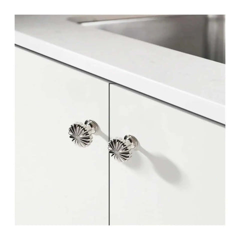 Titanium Silver Zinc Alloy Cabinet Door Handle Set for Cupboard and Wardrobe Pulls, Single Hole Drawer Knob, Model 6197 on cabinet