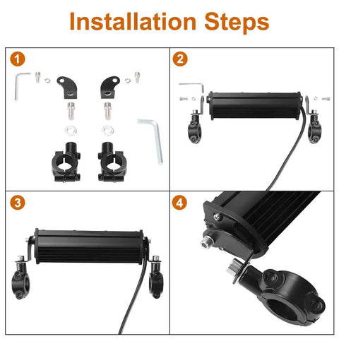Installation steps for Universal 60W Motorcycle LED Light Bar Kit With On Off Switch For 7 8 Inch Handlebars Dirt Bike