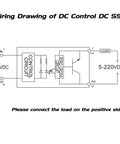 Wiring diagram of Solid State Relay SSR-25DD 25A DC To DC Control, showing input and output connections.