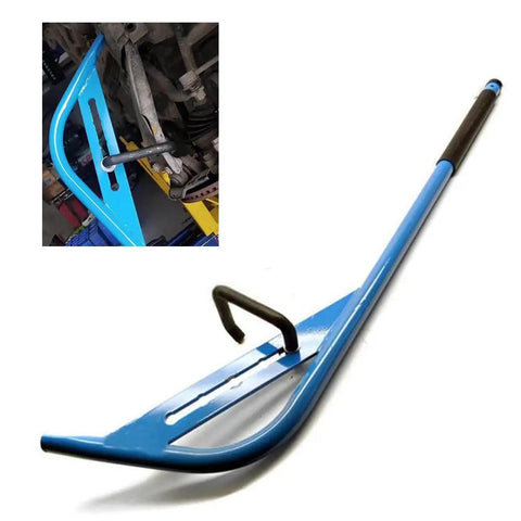 Blue Wishbone Extractor Tool For Car Suspension with Steel Tube, Hook, shown during ball joint removal and disassembly