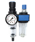 FRL Combo Unit With Pressure Gauge 1 Quarter NPT Threads 145 Max PSI Air Filter Regulator Lubricator Kit, polycarbonate bowl