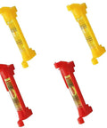 Hanging Line Level for Precise Horizontal Bubble Measuring set featuring yellow and red levels, ideal for construction tasks.