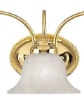 Edgemont 3 Light Vanity Light in Polished Brass with White Alabaster Glass, Traditional Steel Bath Fixture, frontal view