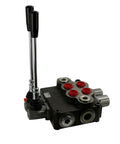 P120 Hydraulic Directional Valve With 2 Spool 4 Way 3 Position Spring Center Action 30 GPM At 3625 PSI SAE 12 16 Inlet Outlet Ports And SAE 12 Work Ports Built Tough Industrial Valve For Rugged Hydraulics showing levers and ports.