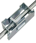 Close-up of two heavy duty ladder levelers in silver finish, exceeding ANSI 14.8 and OSHA safety standards, 2000 pound load capacity.