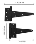 Wood Gate Hardware Set Heavy Duty 6 Inch Tee Hinge And Pull Kit with screws, black finish, detailed measurements, durable steel