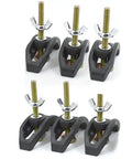 Six Pack CNC Arcuate Press Plate Clamps T Slot Hold Down Fixture Fastener for Milling Router Engraving Machine Workholding Setup and Tool Accessory, black clamps with gold screws.