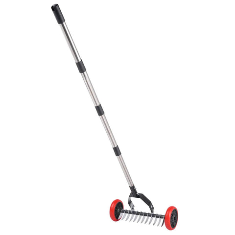 Labor Saving No Fuss Lawn Dethatcher With Wheels Roller Rake For Lawn Care Durable Stainless Steel Blades And Tines Heavy Duty Yard Dethatcher