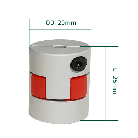 Flexible Shaft Coupling 20mm OD, 25mm Length, 6 To 8mm Bore, Aluminum Anodized Hub, High Precision H7 Tolerance, Pro Grade Servo And Stepper Motor Coupler For CNC And Robotics Projects