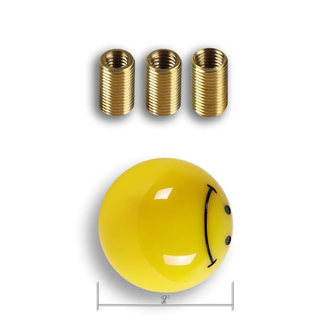 Universal JDM Racing Smile Face Yellow Resin Gear Shift Knob For Manual 5 Or 6 Speed Cars With Durable Acrylic Build and Adapters