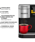 Fast Single Serve Commercial Coffee Maker With 4 To 12 Oz Cup Sizes brewing coffee into red mug