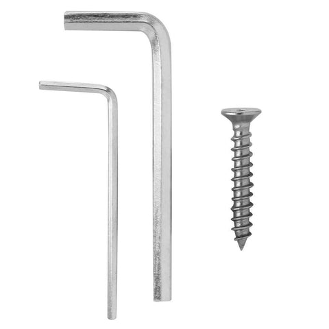 Allen keys and a screw for Two Pack 180 Degree Concealed Cross Door Hinge Set Zinc Alloy Invisible Hinge installation.