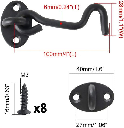 Stainless Steel Gate Hook and Eye Latch Screws for Door Window Shed Barn, 4" latch with 8 screws, durable and stylish design.
