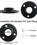 Top Shelf 3/4 Inch Black Malleable Iron Floor Flange 10 Pack showing threaded connection and dimensions for rustic furniture build.