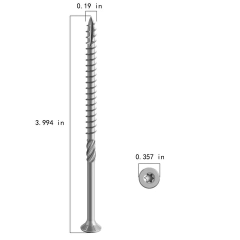 Bronze Exterior Deck Screws 4 Inch 304 Stainless Steel Rust Resistant Epoxy Coated T25 Star Drive dimensions