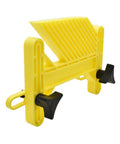 Rock Solid Miter Slot Featherboard Keeps Stock Pin Tight Against Tables Using Expanding Nuts And Locking Knobs For Dead Nut Alignment Bright Yellow Build Simplifies Setup For Clean Cuts Zero Slack Or Shake On Every Push angle view showing bright yellow plastic design and adjusting knobs
