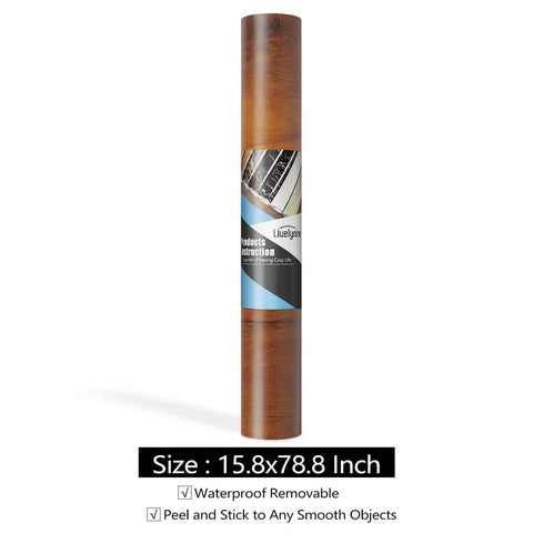 Brown Wood Grain Vinyl Wrap Peel And Stick Contact Paper For Cabinets And Furniture Waterproof Self Adhesive 15.8 By 78.8 Inch Removable Wood Look roll