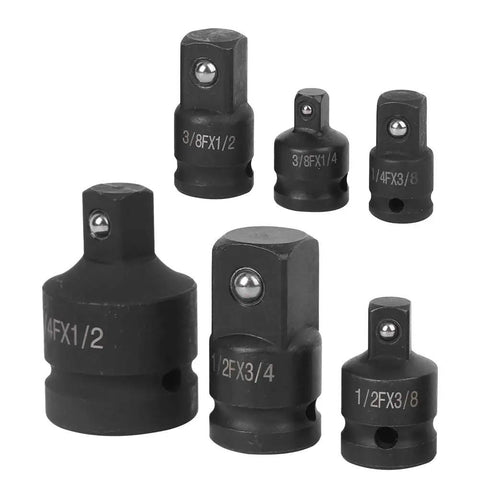 Rugged 6 Piece Impact Socket Adapter Kit With Hard Cr Mo Steel Sleeves For 1/2 And 1/4 Inch Drives, six black adapters